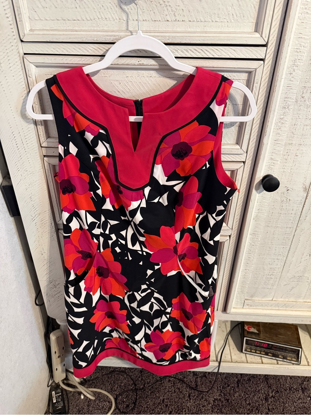AGB Black Floral Midi Dress with Pink and Red Accents
